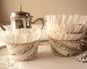 Just a Note. Twelve Antique Sheet Music Cupcake Wrappers with Shimmering Ruffles
