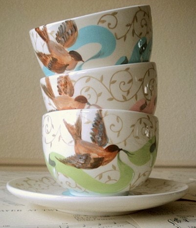 Swirling Vines. Personalized Large Latte Mug and Saucer