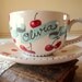 Cherries in the Snow. Custom Personalized Latte Mug and Saucer with Cherries