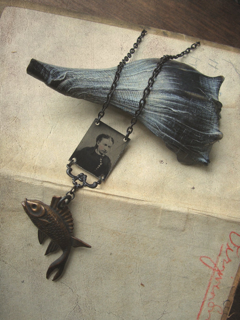 Born In the Belly of a Carp - Antique Little Person Gem Tintype Necklace