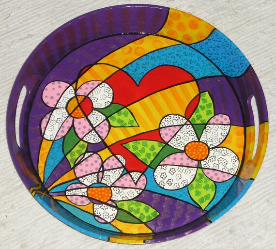 Pop Art Hearts and Flowers tray
