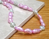 Bright  Pink Pearls, Mint Green Freshwater Pearl Necklace Pastel Fashion Under 25 - Spring Watermelon - CCARIA