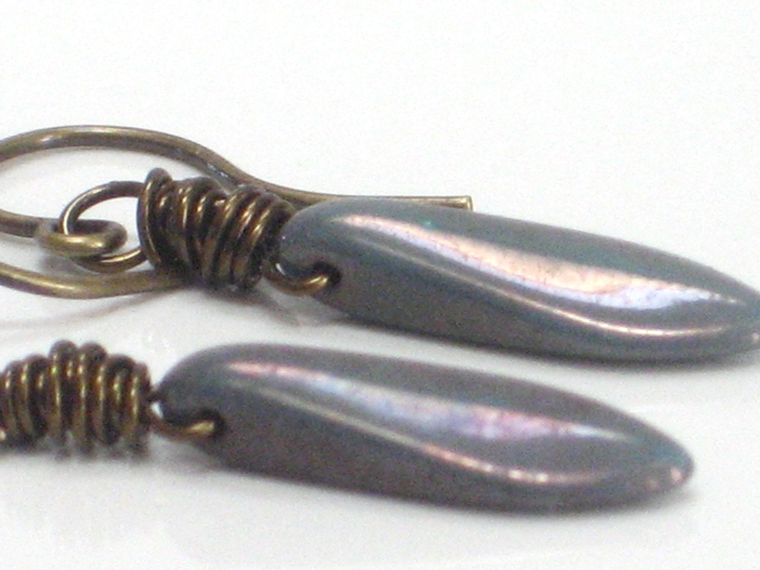 CLEARANCE Blue Earrings, Luster Blue Turquoise Dagger Antiqued Brass Earrings Metalic Summer Fashion - Periwinkle