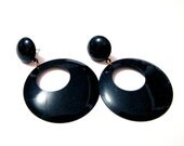 HUGE Vintage Navy Blue Door Knocker Dangle Pierced Earrings