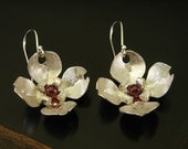 Silver and Garnet Dogwood Bloom Earrings
