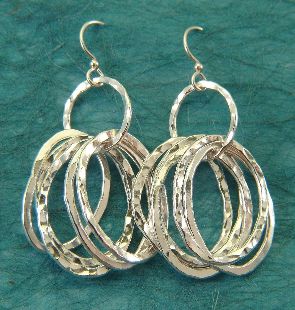 Handmade Fine Silver Five Ring Circus Hoop Earrings