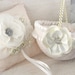 Bridal Ring Pillow White, Cream and Ivory with Lace and Chiffon Flowers, Jewels and Pearls- Lea