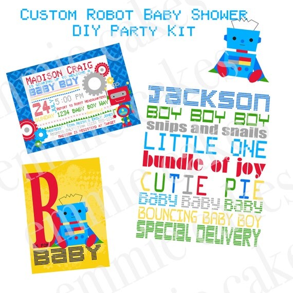 Custom Robot Baby Shower Printable Kit Il_570xn