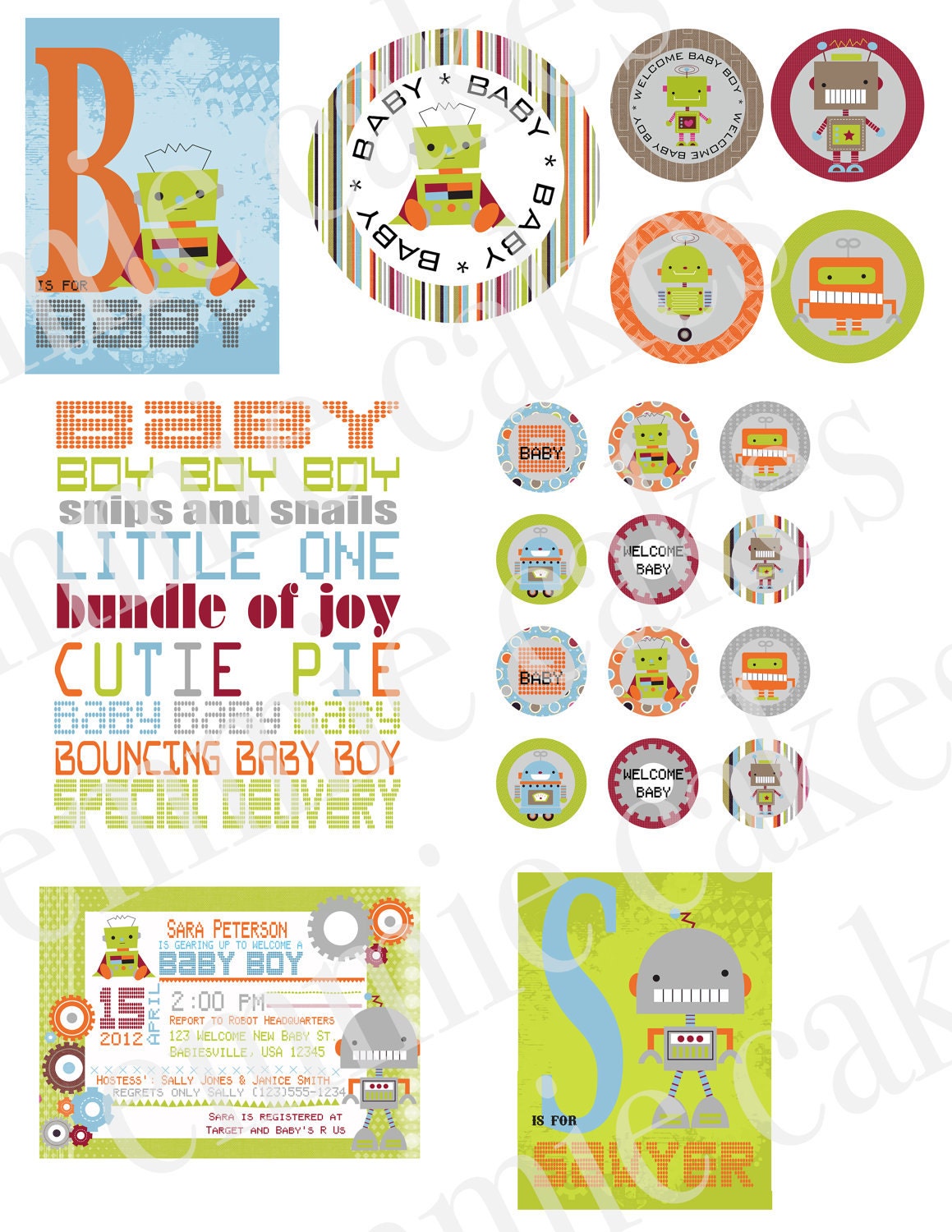 Custom Robot Baby Shower Printable Kit