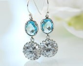 Blue bridal earrings, Blue earrings for wedding - Blue bridal earrings in silver- Affordable bridal jewelry - Crystal and Cubic zirconia