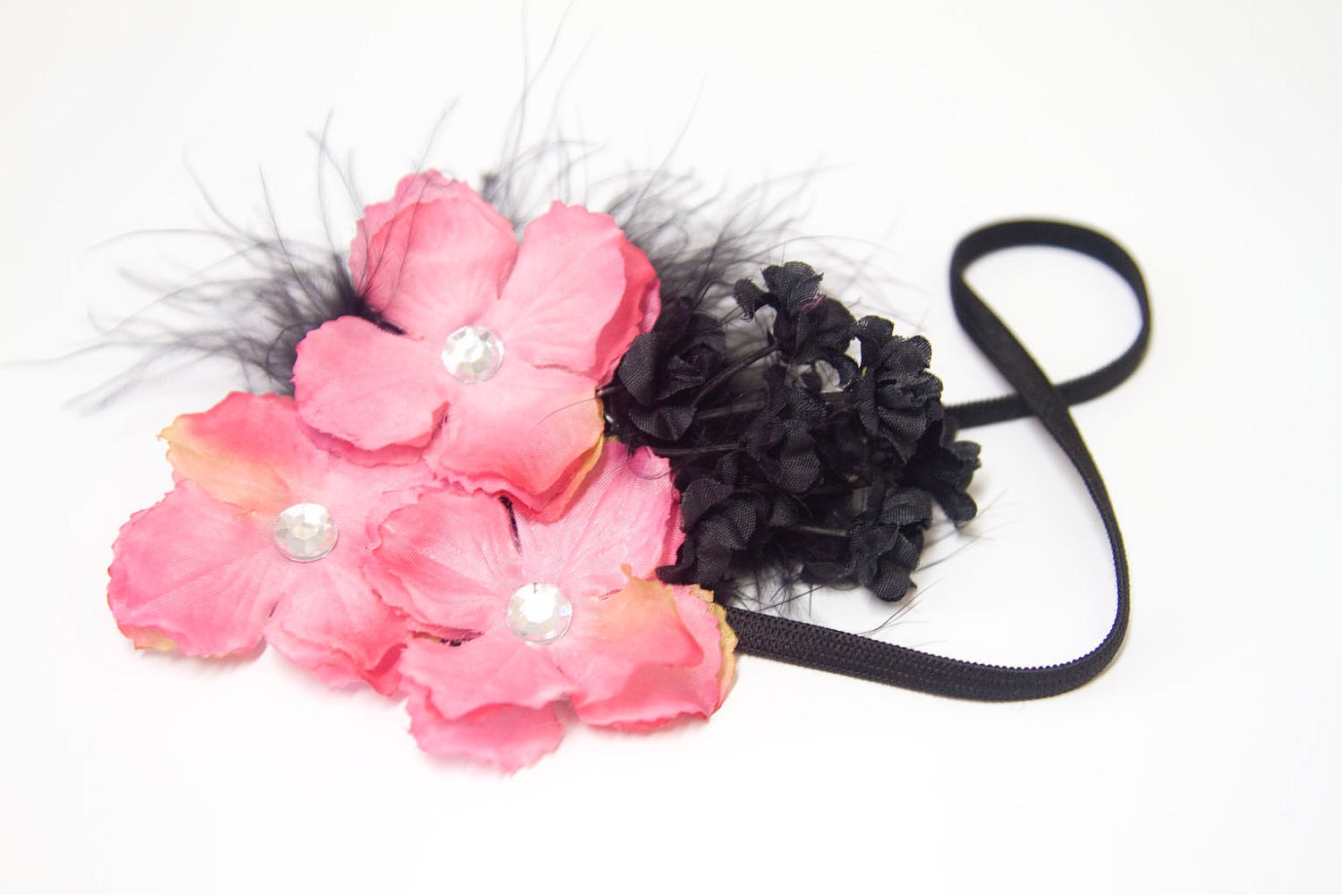 Rock Star Princess Hydrangea Floral Feather Headband or Hair Clip