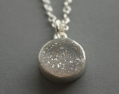 Soft Grey Agate Druzy Necklace - Silver - Round Pendant