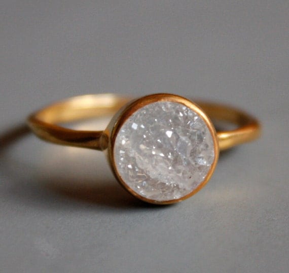 Gemstone Ring - Druzy Ring - Round Shape - Stacking Ring