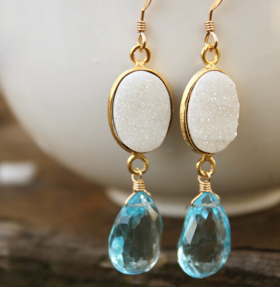 Geode Earrings - Sky Blue Topaz - 14KT Goldfill