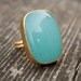 SALE Large Aqua Blue Chalcedony Ring - Rectangle - Adjustable Ring, Marked Down