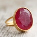 Gold Ruby Ring - Red Ruby - Adjustable Ring, Cranberry