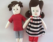 Sue and Steve - pair of brunette rag dolls