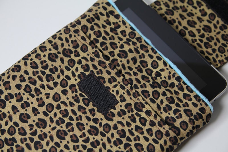 iPad sleeve Case for TABLET/ PADDED iPad 2 case- Leopard Print with Minky and Pocket