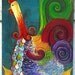 Original Folk Art Painting Kaleidoscope Rooster Sitting on a Hill of White Daisies Vibrant Colorful Whimsical Art
