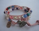 Sweetheart II Childs Pink Beaded Leather Wrap Bracelet