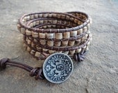 Organic Coconut Heishi Beaded Leather Wrap Bracelet