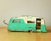 Rare Vintage Dinky Toy 4 Berth Caravan Camper Trailer in Mint Green and Cream.