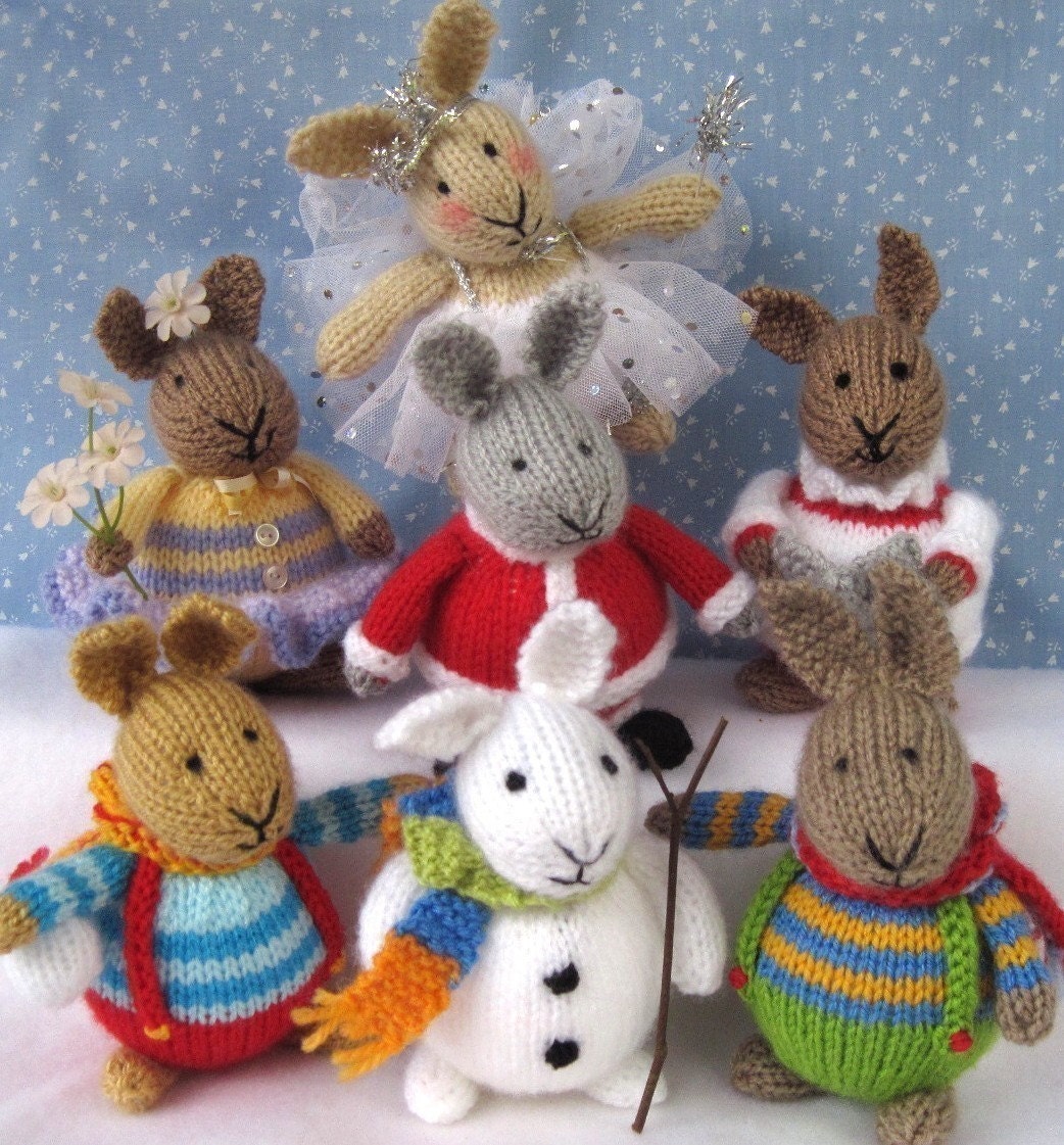 6 Bunny patterns - Winter in Bunnyland - knitted toy rabbits - INSTANT DOWNLOAD - PDF email knitting pattern - ePattern