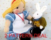 Alice and White Rabbit in Wonderland - 2 pattern deal - knitted toy dolls - INSTANT DOWNLOAD - PDF email knitting pattern - ePattern