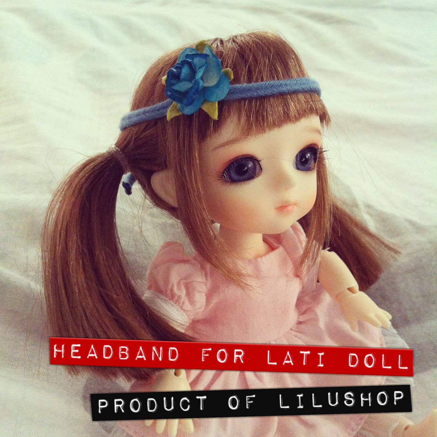 Blue rose headband Boho style hair accessory for Lati doll yellow or similar BJD