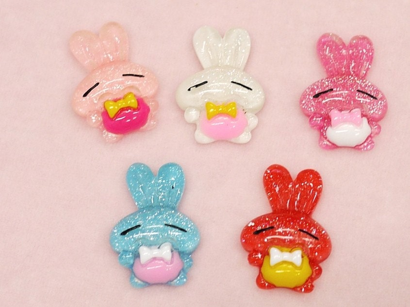 15 pcs. Colorful Glitter Love Bunny Cabochon - 22mm