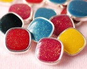 18 pcs. Colorful Glitter Square Cabochon with Tin Base - 15 mm