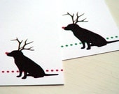Rudolph Red Nosed Reindeer Dog Stationery - Personalized Christmas Note Cards -  Black Lab Silhouette . Notecards . Set of 10