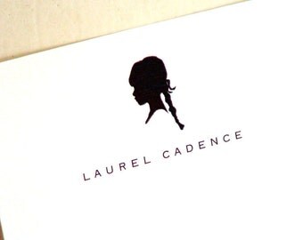 Little Girl Silhouette Personalized Stationery - Thank You Notes - Children Notecards - Black and White Flat Notes - Set of 10