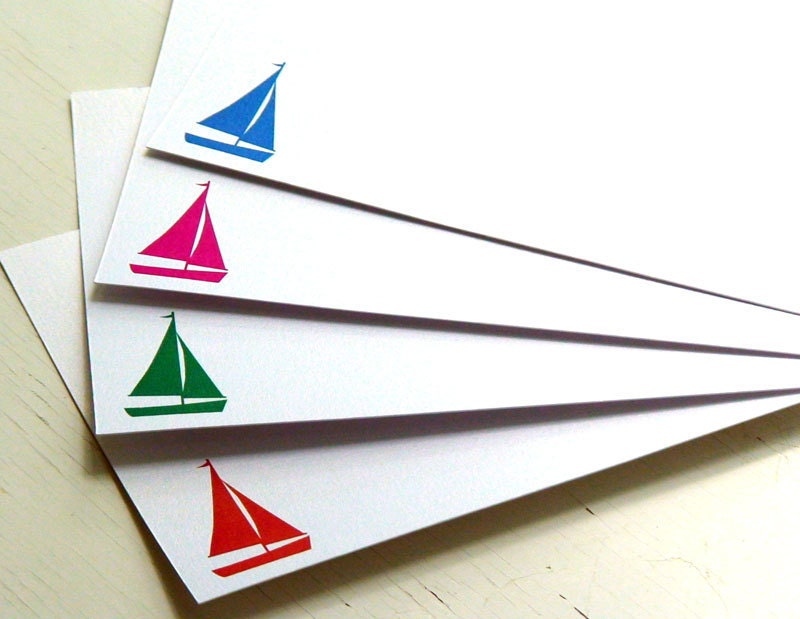 Sailboats Personalized Stationery - Sailing Boat Thank You Notes - Sailor Notecards - Bright Colors - Set of 8