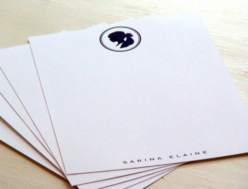 Girl Silhouette Personalized Stationery - Thank You Notes - Set of 10 . Flat Notes . Cards . Notecards