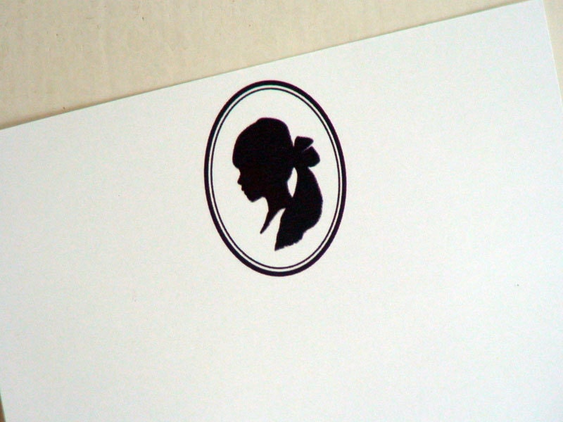 Girl Silhouette Personalized Stationery - Thank You Notes - Set of 10 . Flat Notes . Cards . Notecards