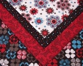 Table Runner Quilted in Red White Blue and Brown Flowers