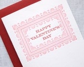 Letterpress Happy Valentines Day Card - Victorian Frame Valentine