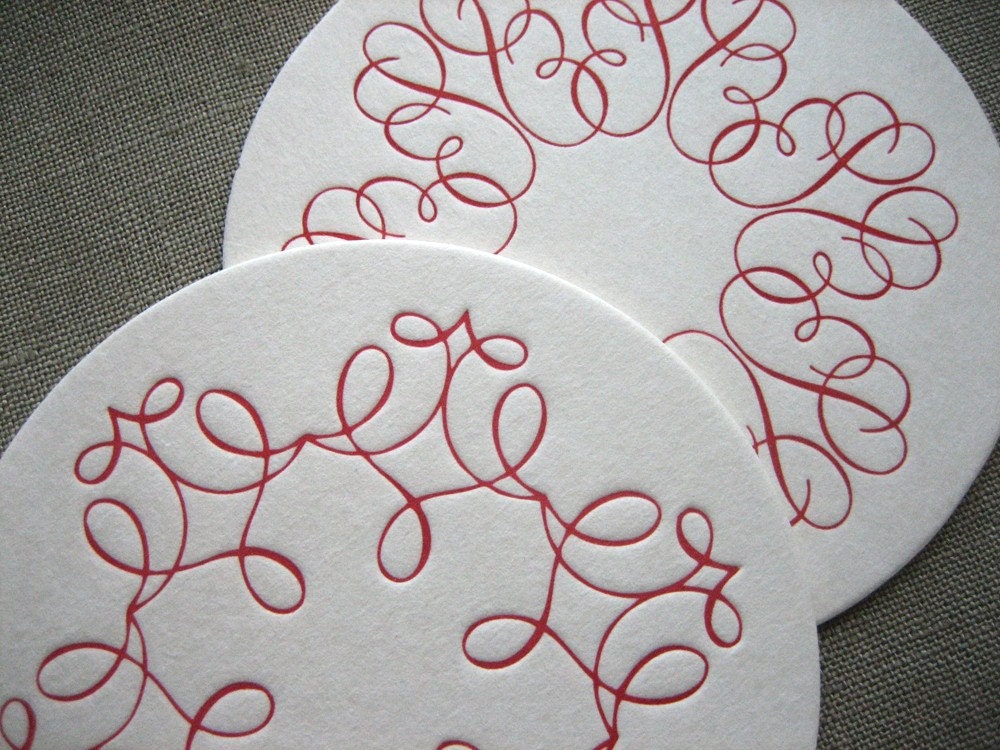 Ornamental Snowflake Letterpress Holiday Coasters - Set of 8