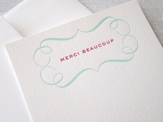 Merci Beaucoup Letterpress Stationery - Set of 6 Flat Notes