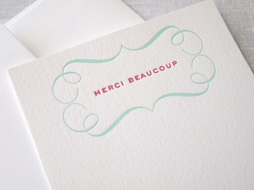 Merci Beaucoup Letterpress Stationery - Set of 6 Flat Notes