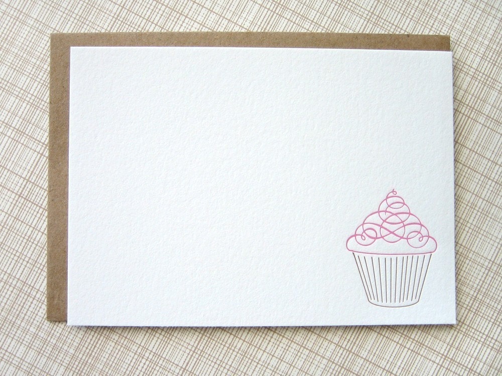 Cupcake Letterpress Stationery - Set of 6 Flat Notes