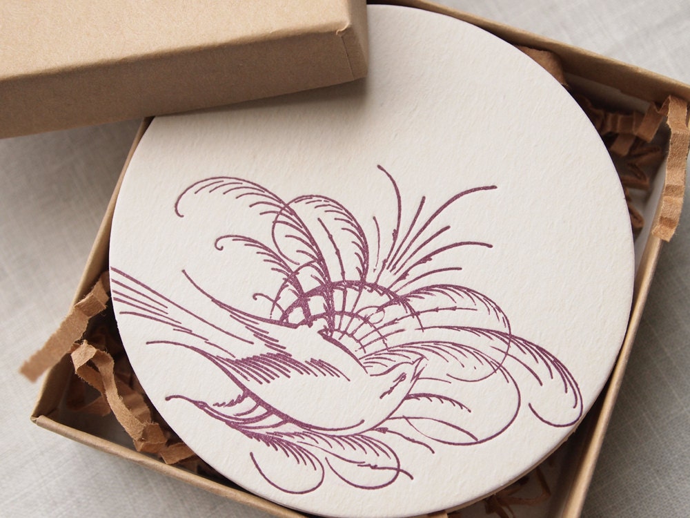 Vintage Bird Letterpress Coasters - Set of 8