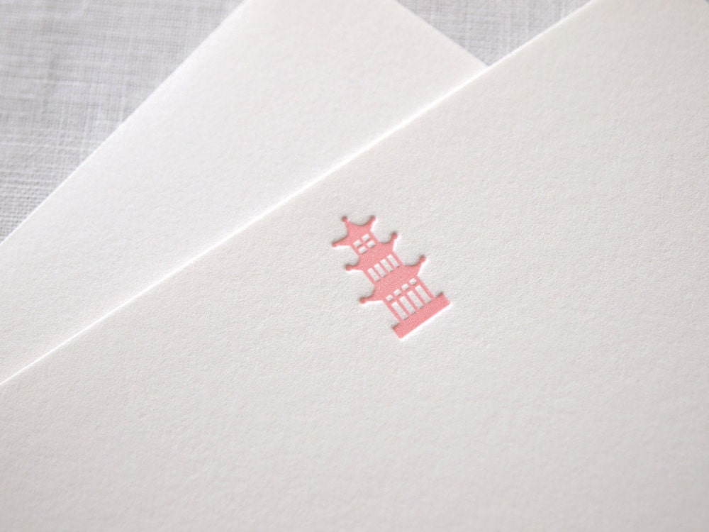 Pink Pagoda Letterpress Stationery - Set of 6 Flat Notes