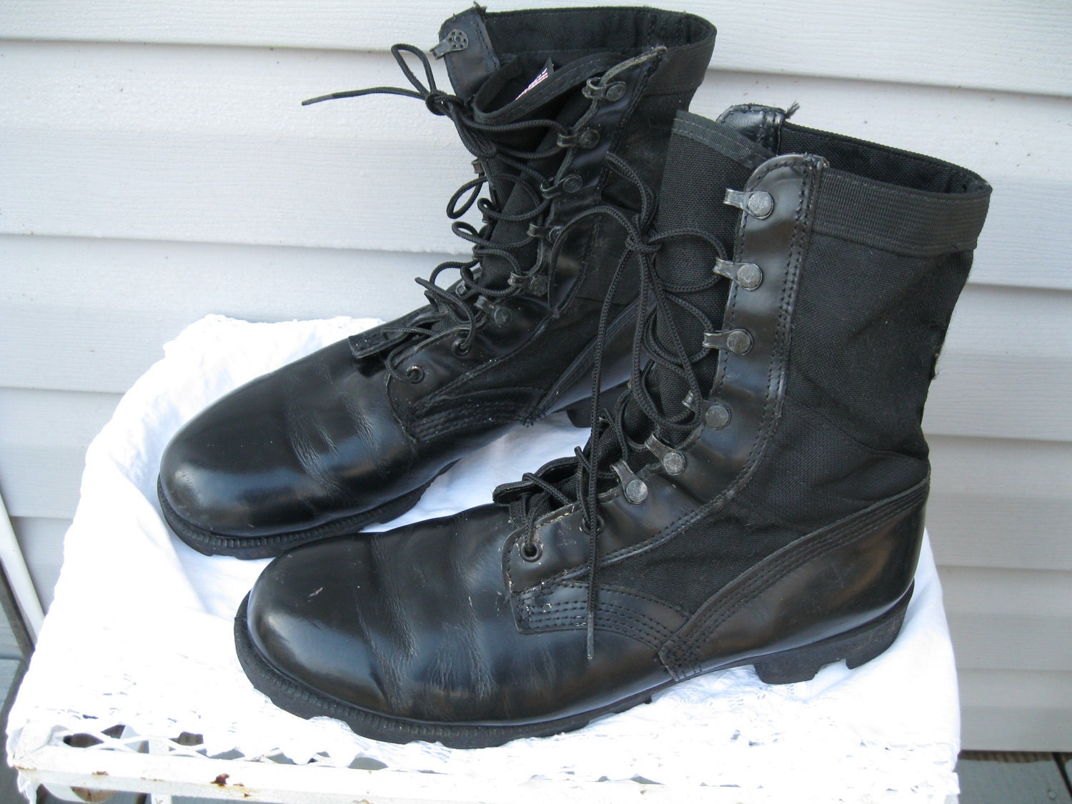 Vintage military boots black leather/canvas men size 12 women size 13 - 13 1/2