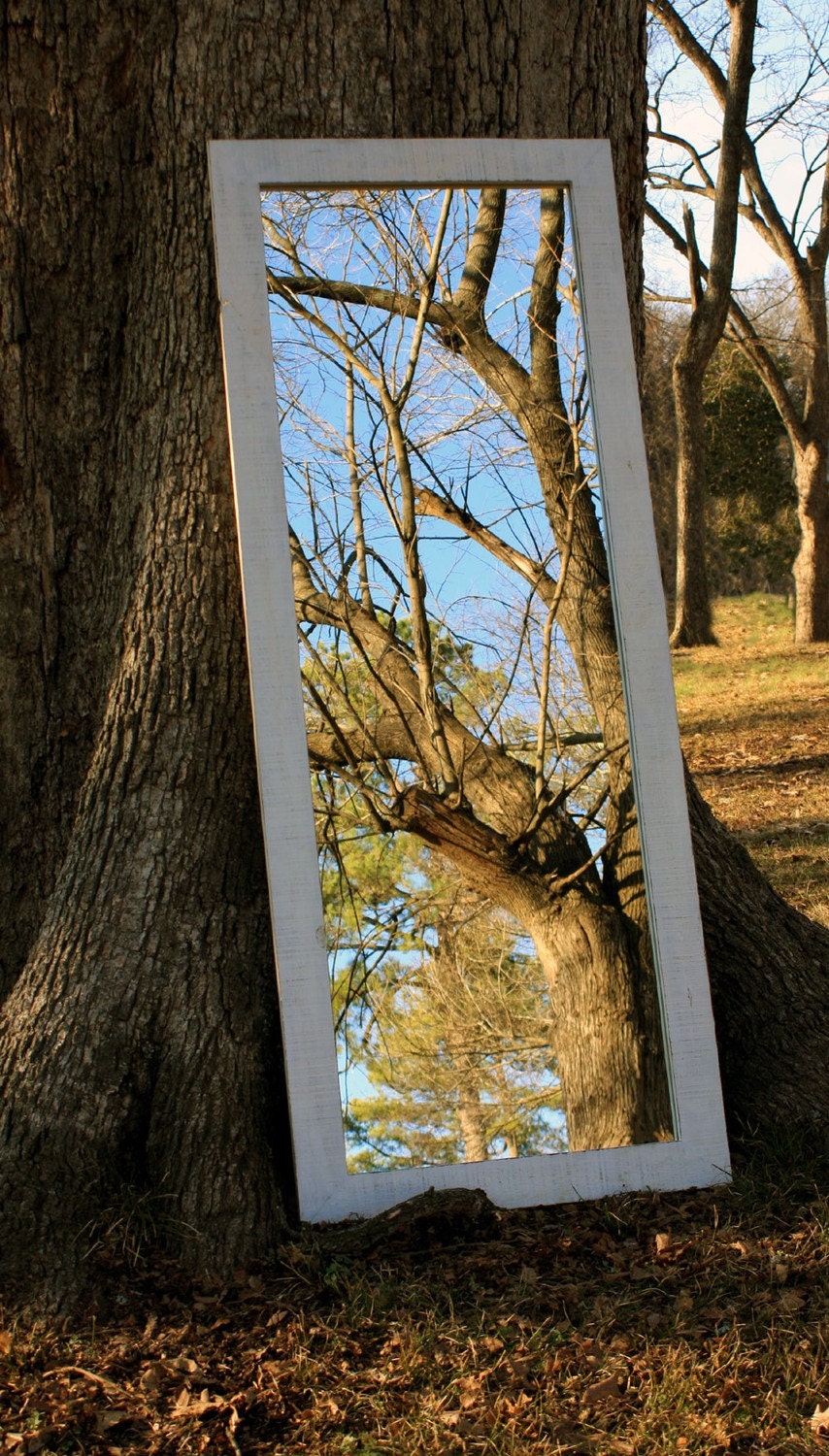 Full Length Mirror, Distressed White Finish, Reclaimed Barnwood, 26 x 66 - Handmade