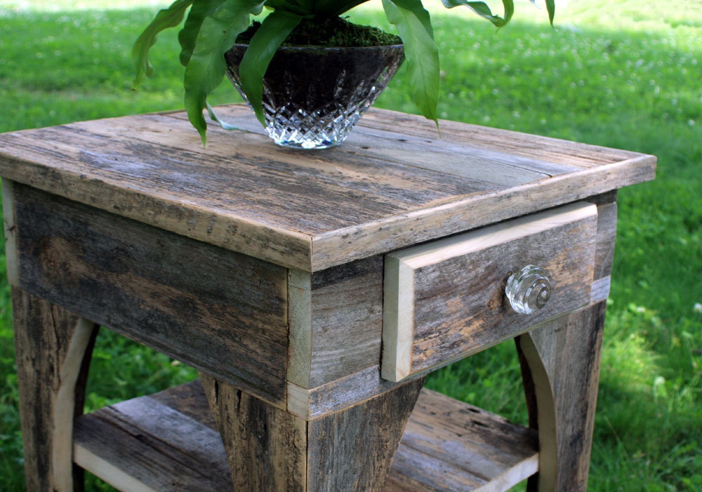 Natural Reclaimed Wood End Table / Night Stand, Unfinished - Handmade