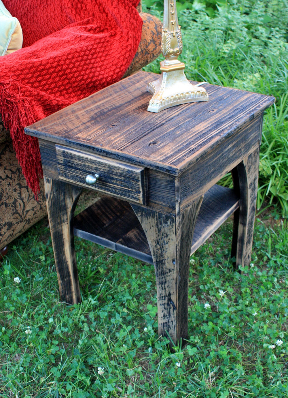 End Table / Night Stand ("Out of the Ashes"), Reclaimed Wood, Black & Brown Finish - Handmade