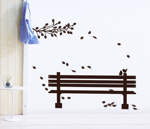 The Bench and falling leaves romantic wall art decals