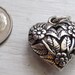 Vintage Antique Solid Silver Victorian Age Heart Charm or Pendant, Gorgeous Flowered Design